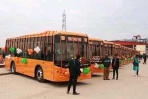 Peoples of Gorakhpur have seen First time launched Orange Colour of Electric -Bus in Gorakhpur