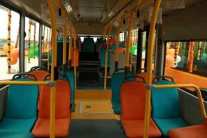 Orange and Blue Colour Seats of Electric -Bus in Gorakhpur